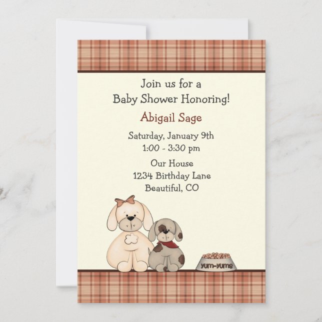 Invitación El Baby Shower de Cute Puppy Dog y Mom Boy (Anverso)