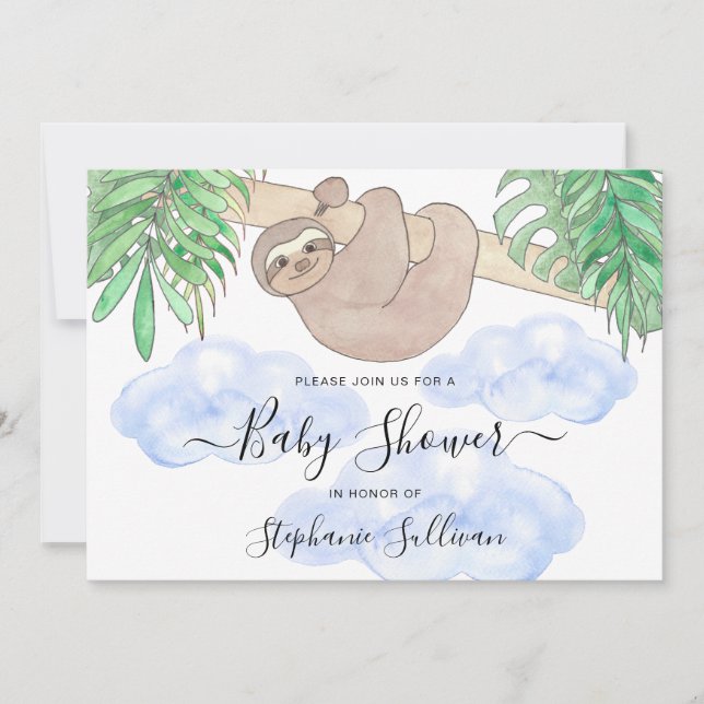 Invitación El Baby Shower de Cute Sloth Boy (Anverso)