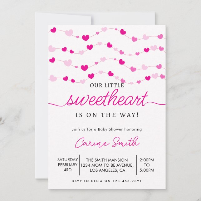 Invitación El Baby Shower de Elegant Heart Valentine (Anverso)