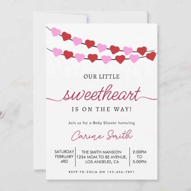 Invitación El Baby Shower de Heart Valentine (Anverso)