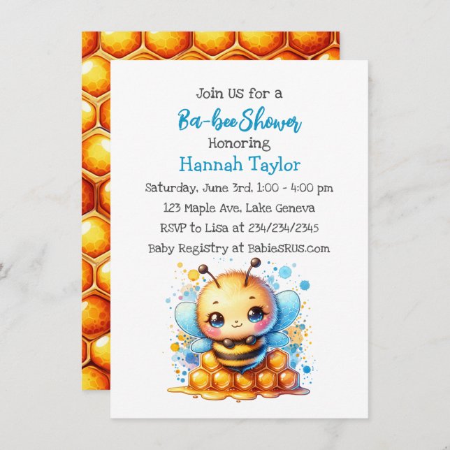 Invitación El Baby Shower de Honey Bee (Anverso / Reverso)