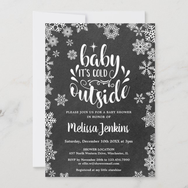 Invitación El Baby Shower de invierno de Chalkboard es frío (Anverso)