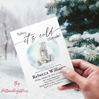 Invitación El Baby Shower de invierno del oso polar hace frío