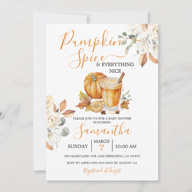 Invitación El Baby Shower de las especias de calabaza y todo  (Anverso)
