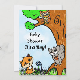 Invitación El Baby Shower de Little Fox y Forest Friends Boy