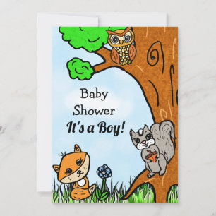 Invitación El Baby Shower de Little Fox y Forest Friends Boy