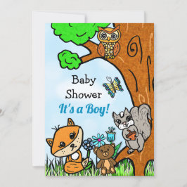 Invitación El Baby Shower de Little Fox y Forest Friends Boy