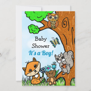 Invitación El Baby Shower de Little Fox y Forest Friends Boy