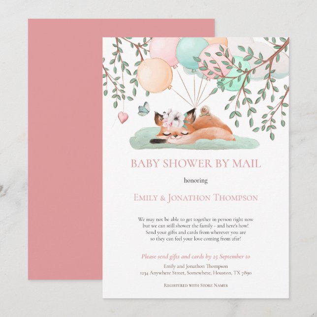 Invitación El Baby Shower De Los Balcanes De Fox Durmientes P (Anverso / Reverso)