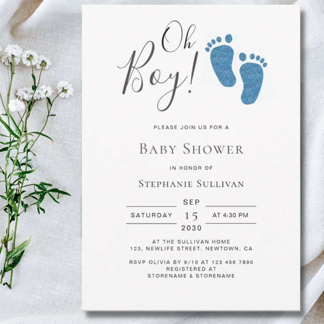 Invitación El Baby Shower de Oh Boy Blue Purpurina Feet Boy (Subido por el creador)