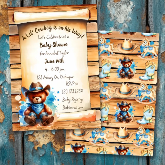 Invitación El Baby Shower de Teddy Bear Boy, chico de vaca rú (Subido por el creador)