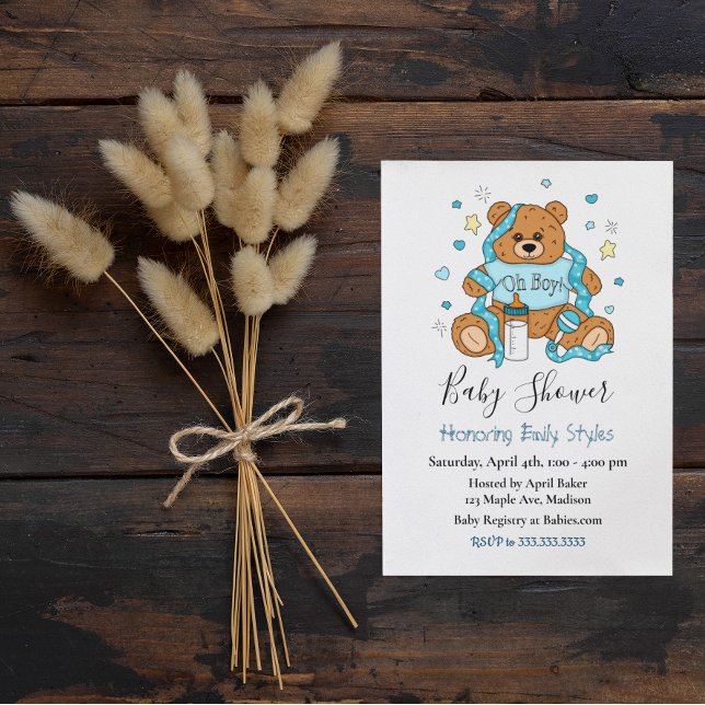 Invitación El Baby Shower de Teddy Bear de un niño azul lindo (Subido por el creador)