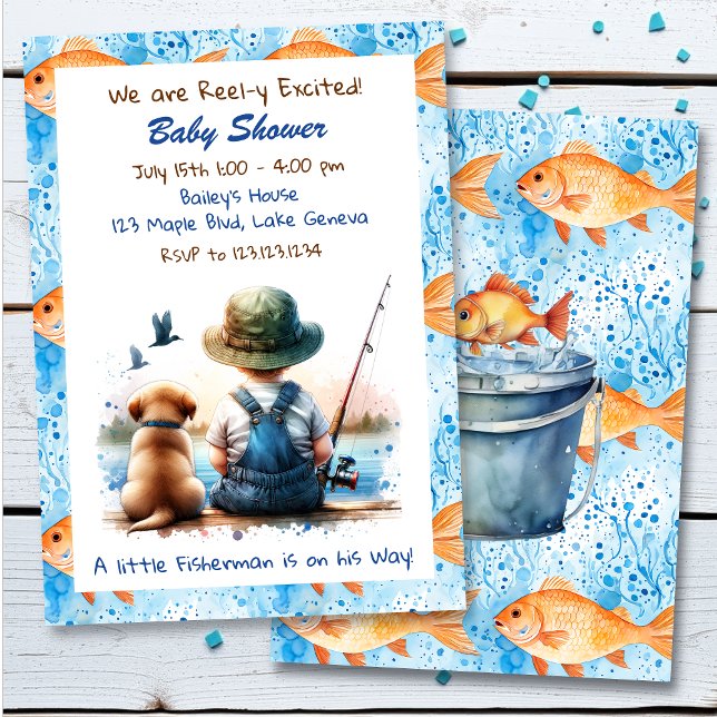 Invitación El Baby Shower de un chico con temática de pesca (Subido por el creador)