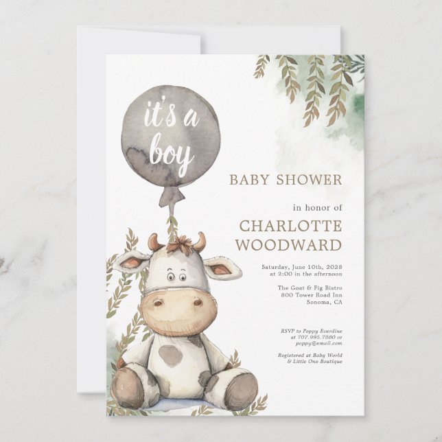Invitación El Baby Shower de un niño con globo (Anverso)