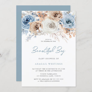 Invitación El Baby Shower de un niño hermoso: la floral azul 