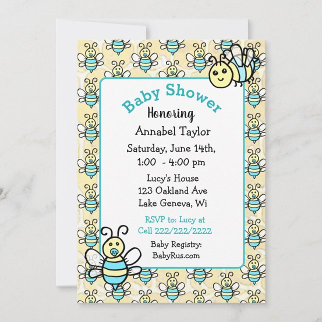 Invitación El Baby Shower de Whimsical Honey Bee Boy (Anverso)