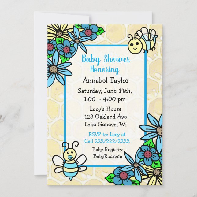 Invitación El Baby Shower de Whimsical Honey Bee Boy (Anverso)