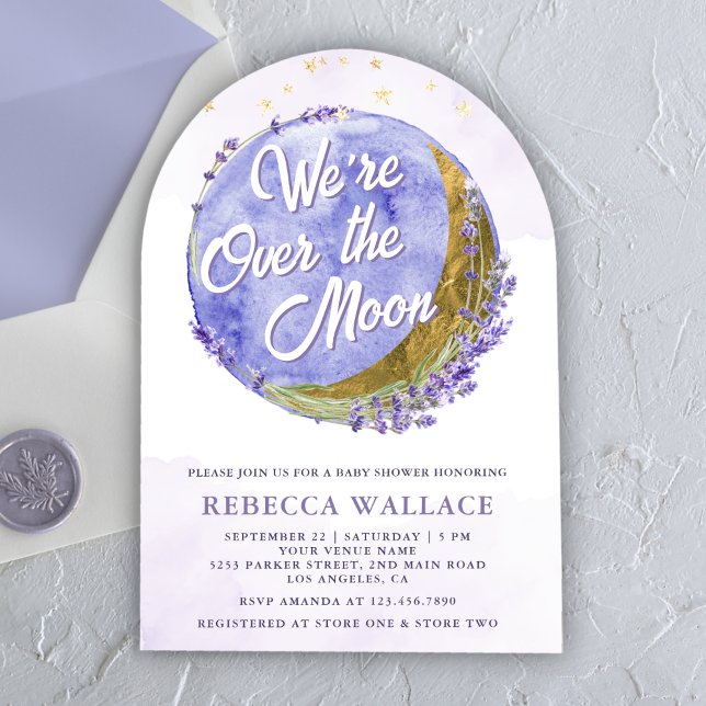 Invitación El Baby Shower del Arco de Lavanda de la Luna (Subido por el creador)