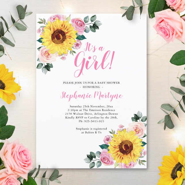 Invitación El Baby Shower del girasol es un rosa Chica (Subido por el creador)