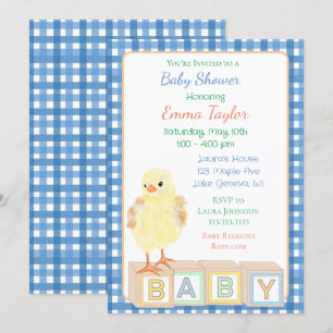 Invitación El Baby Shower del niño con polluelo y bloques de