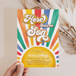 Invitación El Baby Shower del sol arcoiris llega al hijo