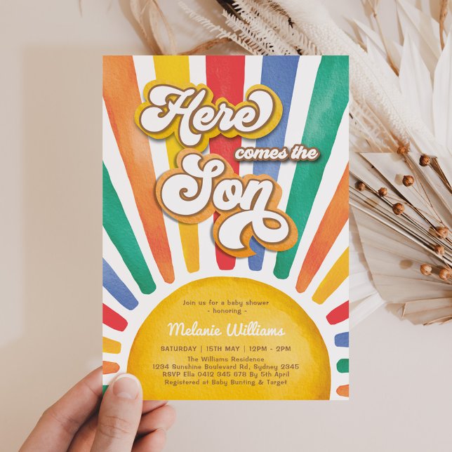 Invitación El Baby Shower del sol arcoiris llega al hijo (Subido por el creador)