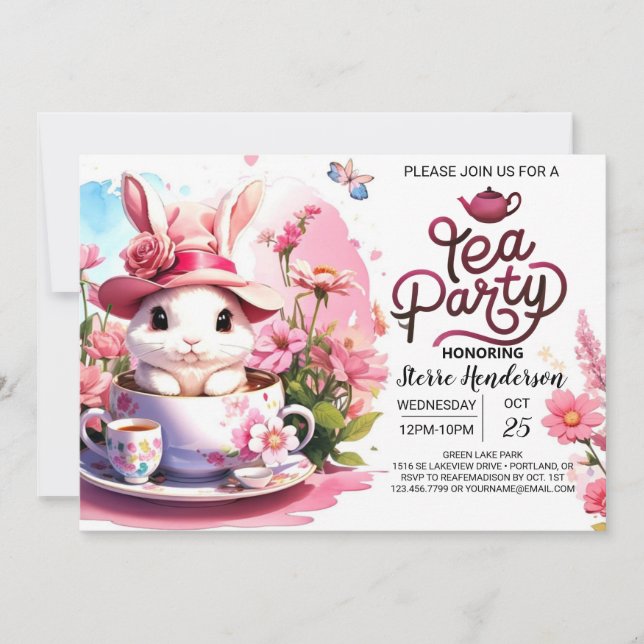 Invitación El Baby Shower del té de una conejita encantada (Anverso)