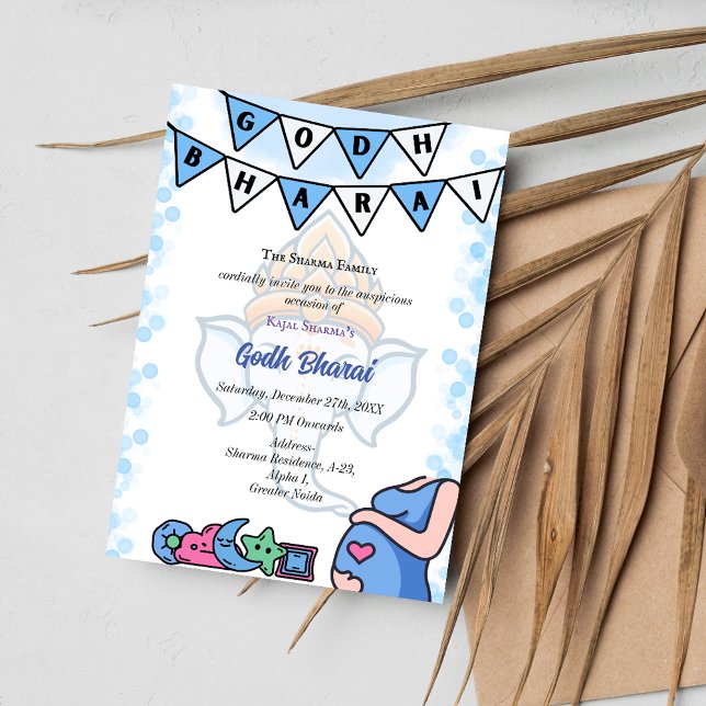 Invitación El Baby Shower indio Godh Bharai Hindu Blue (Subido por el creador)