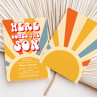 Invitación El Baby Shower Retro Sunshine llega al hijo