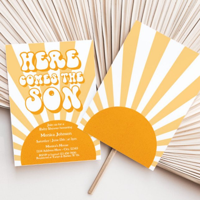 Invitación El Baby Shower Retro Sunshine llega al hijo (Subido por el creador)