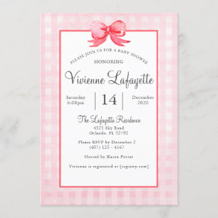 Invitación El Baby Shower rojo del puño rosado
