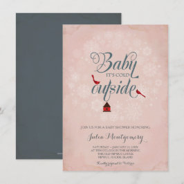 Invitación El Baby Shower rosa vintage hace frío fuera del in