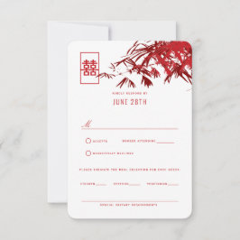 Invitación El bambú rojo y blanco deja la boda china RSVP