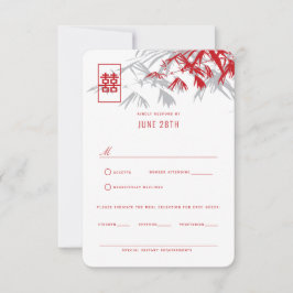 Invitación El bambú rojo y gris deja al Boda chino RSVPd
