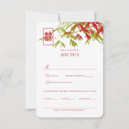 Invitación El bambú rojo y verde deja la boda china RSVP