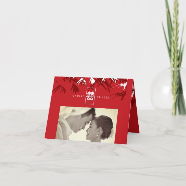 Invitación El bambú sale felicidad doble de la boda china (Anverso)