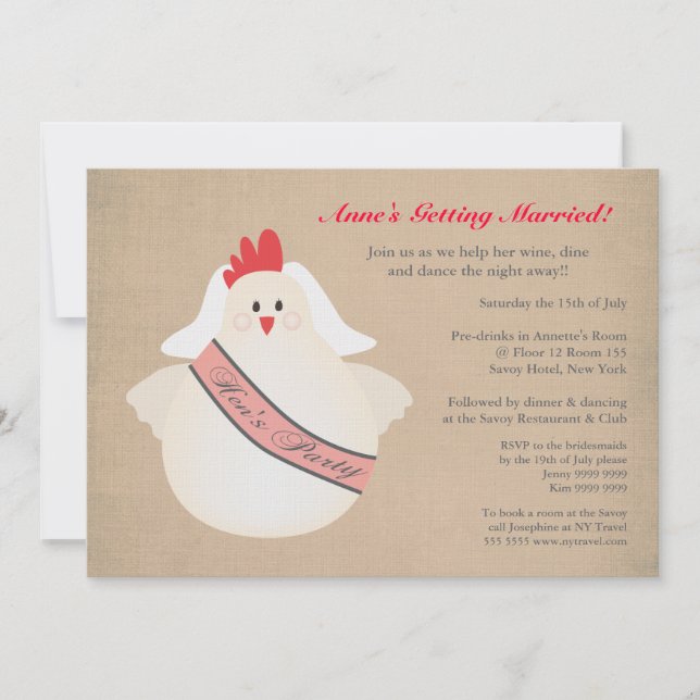 Invitación El banquete de boda de la noche de los chicas de (Anverso)