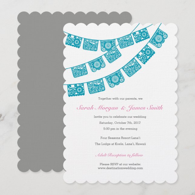 Invitación El banquete de boda de Papel Picado invita al (Anverso / Reverso)