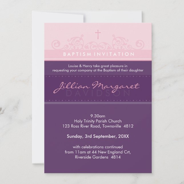 Invitación EL BAPTISMO ELEGANTE INVITA :: 2P elegante (Anverso)