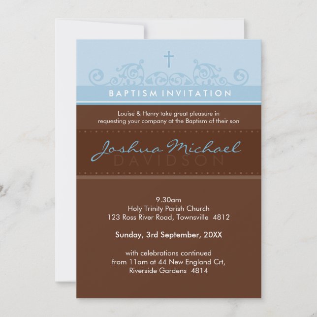 Invitación EL BAPTISMO ESTILO INVITA : elegante 3P (Anverso)