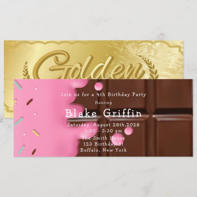 Invitación El bar de chocolate rosado es el cumpleaños del bi (Anverso / Reverso)