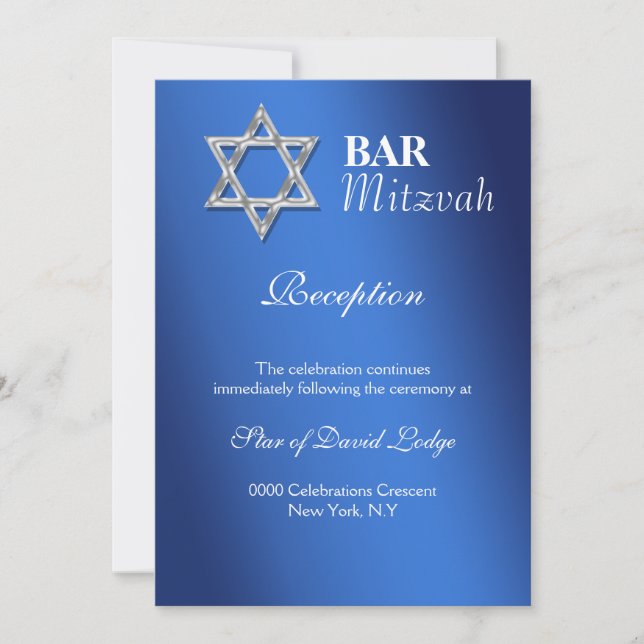 Invitación El bar de plata azul celebraciones mitzvah RECEPCI (Anverso)