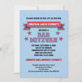 Invitación El bar Mitzvah de deportes rojos y azules