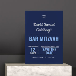Invitación El bar moderno azul de la marina Mitzvah Guardar l