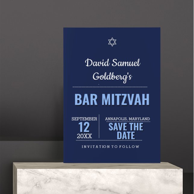 Invitación El bar moderno azul de la marina Mitzvah Guardar l (Subido por el creador)