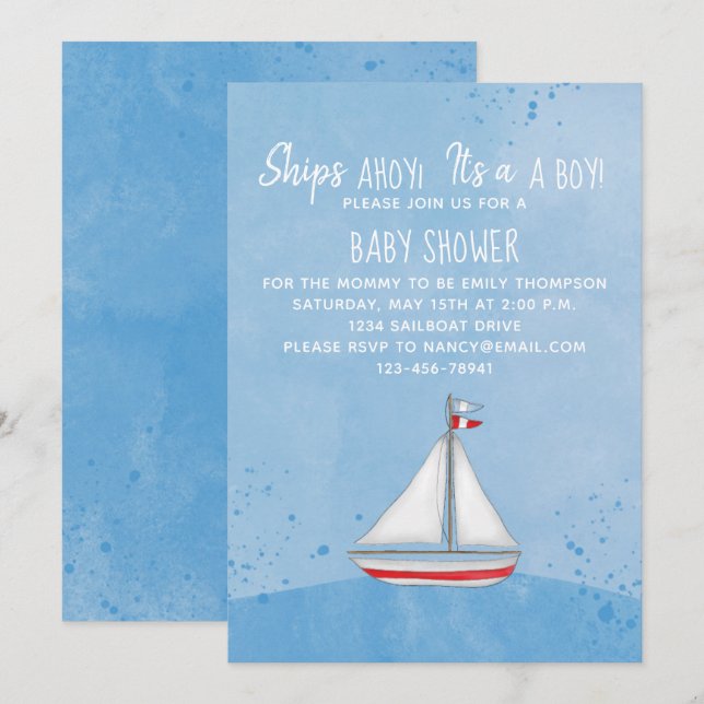 Invitación El barco Baby Shower Ahoy es un niño simple náutic (Anverso / Reverso)