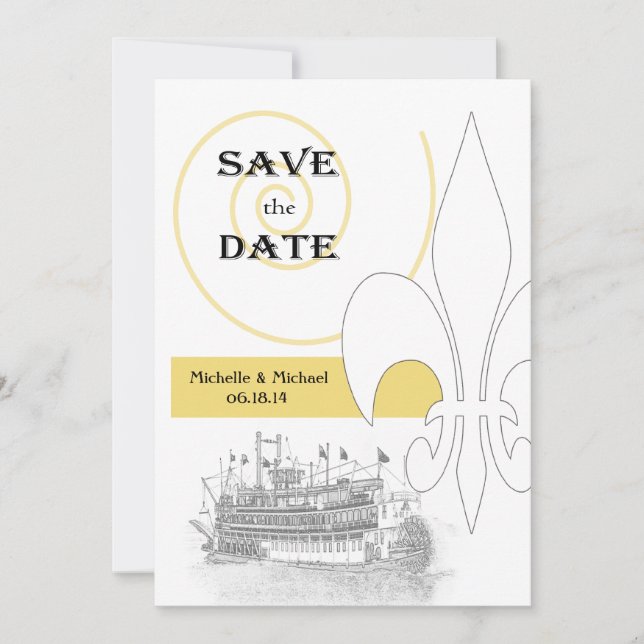 Invitación El barco fluvial de Nueva Orleans Fleur de Lis sal (Anverso)