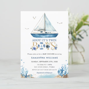 Invitación El barco Nautical Ahoy es Baby Shower de dos hombr