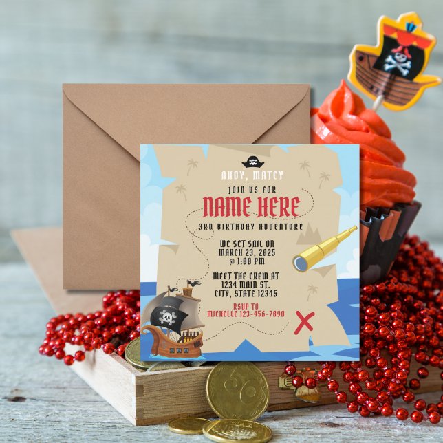 Invitación El barco pirata Hunt Ahoy Matey Cumpleaños (Subido por el creador)
