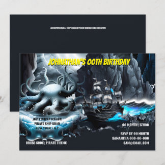 Invitación El barco pirata kraken stormy night sea temática t